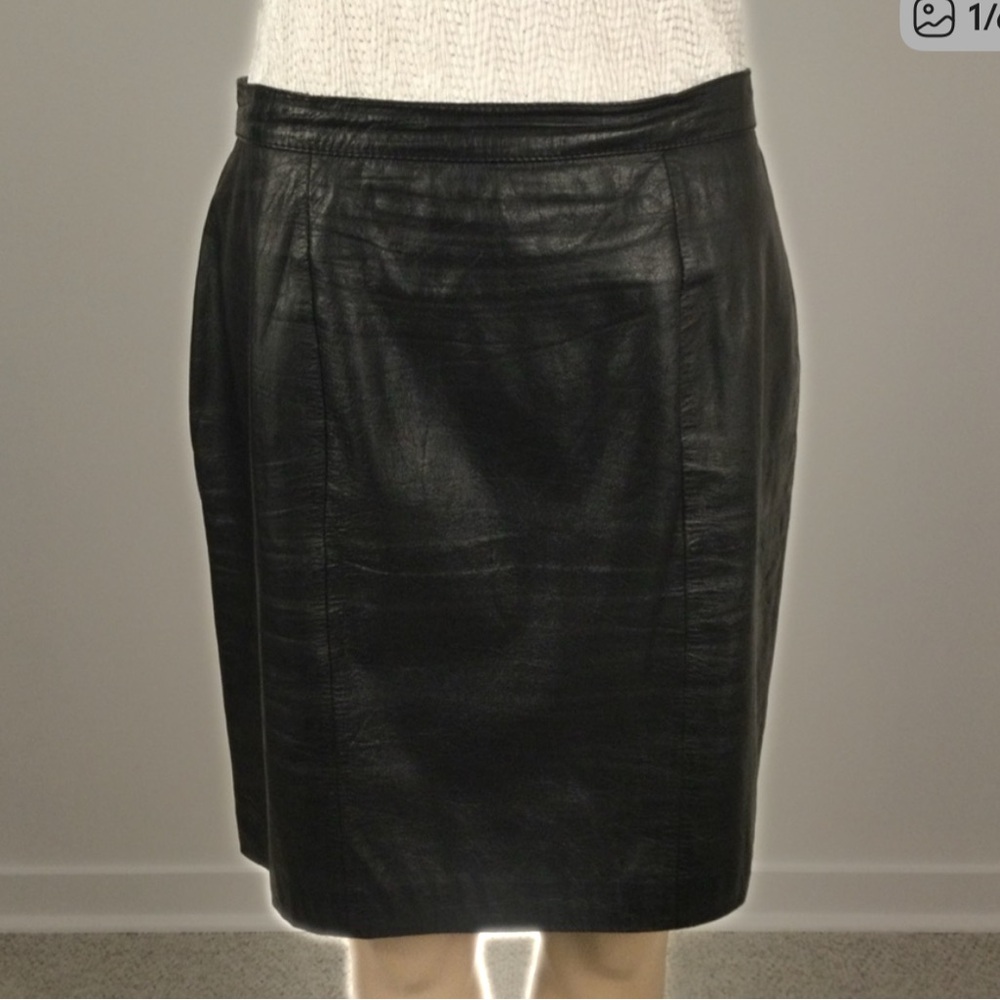 👛 (ANY 2/$30) Vintage MIDWAY Genuine Leather Lined Black Pencil Skirt